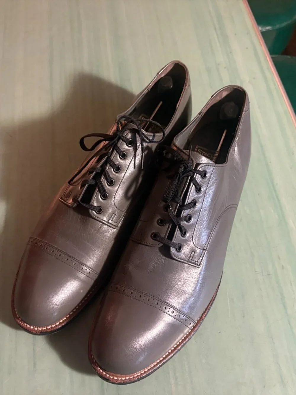 Vintage Mens Stacy Adams Gray Cap Toe Dress Shoes Size 10 E Wide